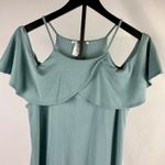 NOUVIDA Ruffle Cold Shoulder Tank Top Ribbed Knit Sleeveless Blouse Casual Blue Size M Photo 0