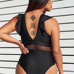 Cupshe 🏷️ Black Ruffle Plunge Neck Plus Size Swimsuit Black Size 0X Photo 3