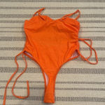 Haloon Womens Ruched Spaghetti Strap Cutout High Leg One Piece Swimsuit Swimwear Orange Size L Photo 9