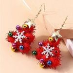 3D Merry Christmas Decorated Christmas‎ Tree Holiday Statement Earrings Red Photo 0