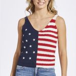 Moon & Madison Crochet American Flag Knit Tank Crop Top size Medium Red Photo 7