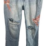 ALLSAINTS Alana Embroidered Bird Distressed Boyfriend Jeans in Blue/Pink Size 26 Photo 9
