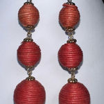Vintage Raffia Dangle Bead Earrings‎ Red Photo 0