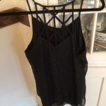 Womens Racerback design lattice bck detail black chiffon tank metallic accent sm Photo 5