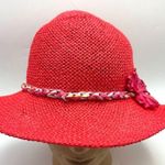 Inverni Hat Red Raffia Flower Trim Sun Beach Garden Party Floppy Italy Photo 2