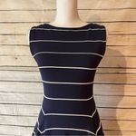 Alice + Olivia  Bolton Ottoman Pinstripe Flare Navy Blue & White Dress Size Small Photo 7