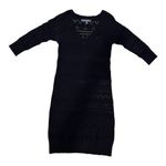 Catherine Malandrino  Black Crochet Mini Dress XS Long Sleeve Knit w/ Nude Slip Photo 7