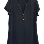 New York & Co. NY&C Black Cap Sleeve Stretch Henley Top Metallic Buttons M Photo 0
