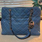 Michael Kors Quilted Blue Shoulder Bag With Chain Straps & MK Charm Photo 8