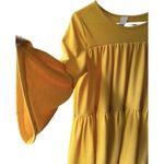 VTG 90s Autumn Yellow Tiered Tunic Dress 3/4 Balloon Sleeve Women’s M Barbie Size M Photo 4