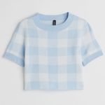 H&M size zmefium Blue and White plaid Knit cropped top sweater short sleeve Photo 4