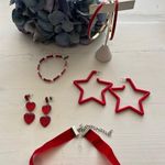 Red Jewelry lot Earrings Choker Bracelet Star Heart Hoop Valentine's Day Photo 0