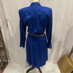 Vintage royal blue midi button front shirt dress chest pockets mod pleated Photo 5