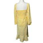 7 For All Mankind Dress M/L Midi Linen Blend Puff Sleeves Ruffle Smocked Yellow Photo 1