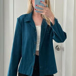 Briggs New York Vintage  Blue‎ Faux Suede Women’s Button Up Top Medium Petite Photo 0