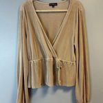 Almost Famous Blouse Gold Glittery V Neck Surplice w/ Tie Balloon Sleeve XL NWT Photo 0