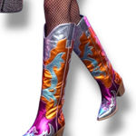 Wild Jolie Women’s Vibrant Hued Metallic Colorful Knee High Cowgirl Boots Size 8 Photo 0