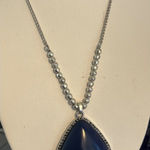 Lucky Brand Silver Tone Necklace Blue Agate Pendant Slide Adj Boho Marcasite Photo 0