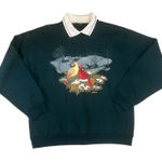 VTG 90s Morning Sun Cardinal Winter Scene Collared Sweatshirt Womens M Green Size M Photo 0