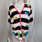 Hampshire Studio 2X Summer Cardigan —Striped Beach Theme Embroidered Sweater Top Blue Size XXL Photo 2
