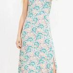 Loft NWOT  Ruffle Strap Midi Dress Green Pink Floral Summer Boho Silk Size 6 Photo 0