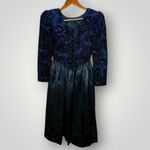 Gunne Sax VTG  Jessica McClintock Blue Velvet Black Taffeta Party Dress‎ Size 8 Photo 6