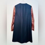 Theory Quennel Navy Blue Wool Brown Leather Sleeve Jacket Coat Size L NWT Photo 4