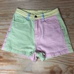 SheIn Pastel Color-Blocked Denim Shorts - Size XS | Festival Ready Photo 0