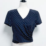 Emanuel Ungaro Vintage Silk Blue Ivory Polka Dot Crepe Wrap Short Sleeve Blouse Size undefined Photo 0