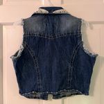 Distressed Ripped Denim Jean Jacket Vest with Crochet Details Blue Size M Photo 1