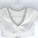 Zaful Ribbed V-Neck Short Sleeve Cropped Top White Size 8 Photo 2