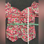 Peach Floral Ruched Women's Top Size L Pink Size L Photo 2