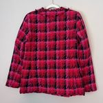 Ann Taylor Houndstooth Tweed Fringe Trim Long Cardigan Blazer Jacket Red Pink 4 Photo 7