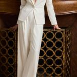 Muse by Marchesa Stretch Crepe Wide Leg Pants High Waist Ivory Cream US 0 NWT Photo 0