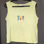 SunBay Sport Women's Large Green Tank Top, Embroidered Flip Flops Design, Summer Size 12 Photo 0