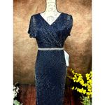 Mac Duggal  Beaded Butterfly Sleeve Column Gown - Midnight - size 8 Photo 5