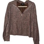 MONROW Brown Leopard Print Quarter Zip Pullover Sweater Large Photo 0