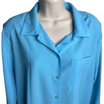 Womens Button Down Dress Blouse Lightweight Blue Top Plus Size 1X Shoulder Pads Photo 1