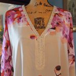 Boston Proper  Orchid Bloom Floral Rhinestone Embellished V-Neck Blouse Photo 3