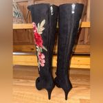 Wild Diva  Black Lace-Up Knee-High Boots with red Floral Embroidery size 10 suede Photo 4