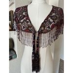 Sharmark Las Vegas Glass Beaded Vintage Shawl Depicting Hopi God Tawa EUC Brown Photo 1