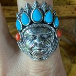 Artisan Crafted Turquoise Indian Chief Ring Size 10 Blue Photo 0