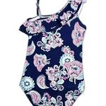 Old Navy Blue Floral Ruffle One Piece Bathing Suit Swimsuits Swimwear Size 13/14 Photo 1