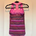 Lululemon Scoop Neck Running Tank | 4 | EUC | Pink/Grey Stripes | Shelf Bra Photo 4