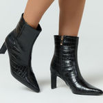 Billini Women’s Alden Boots Booties Block Heels Zip Side Party in Black Croco 7 Photo 0