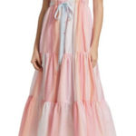 Tanya Taylor Size 16 Pink Tiered Claire Sun dress Pastel Stripe Coastal Wedding Photo 0