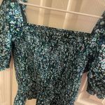 J.Crew  Black Floral Puff Sleeve Smocked Top NWT Photo 2