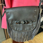 Brown fringe faux leather crossbody bag Photo 0