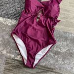 Cupshe One Piece Ruffle Plunge Swimsuit Sz Large Plum Purple Photo 4