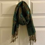 Blue Green Floral Indian Pashmina Wrap Scarf Fringe Tassel Womens One Size Photo 1